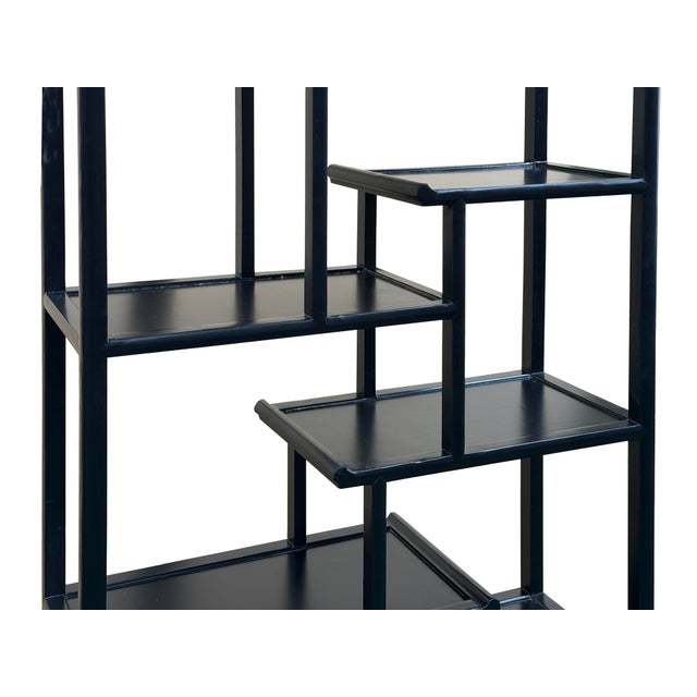 Black Oriental Asymmetrical Black Lacquer Shelving Display Cabinet Divider For Sale - Image 8 of 9