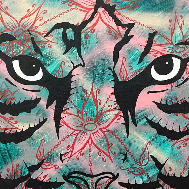 Pop Art Chris Pegg Tiger Portrait Pop Art with Floral Mandala in Chains by British Graffiti Artist, 2013 For Sale - Image 3 of 12