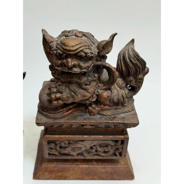 Antique 19th Century Chinese Carved Wood Temple Lions/Foo Dogs- a Pair For Sale - Image 10 of 12