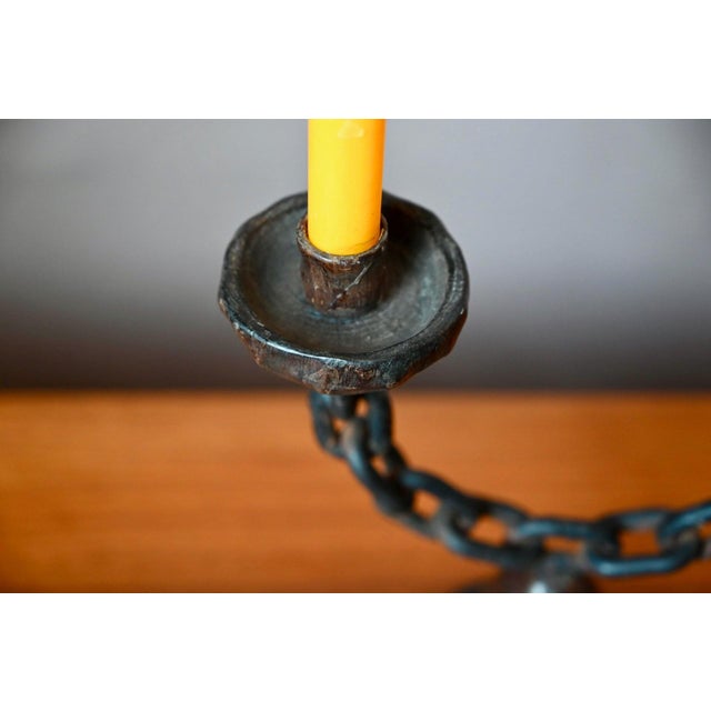 Brutalist Double Candelabra in Carved Wood and Wrought Iron, 1960s For Sale - Image 6 of 10