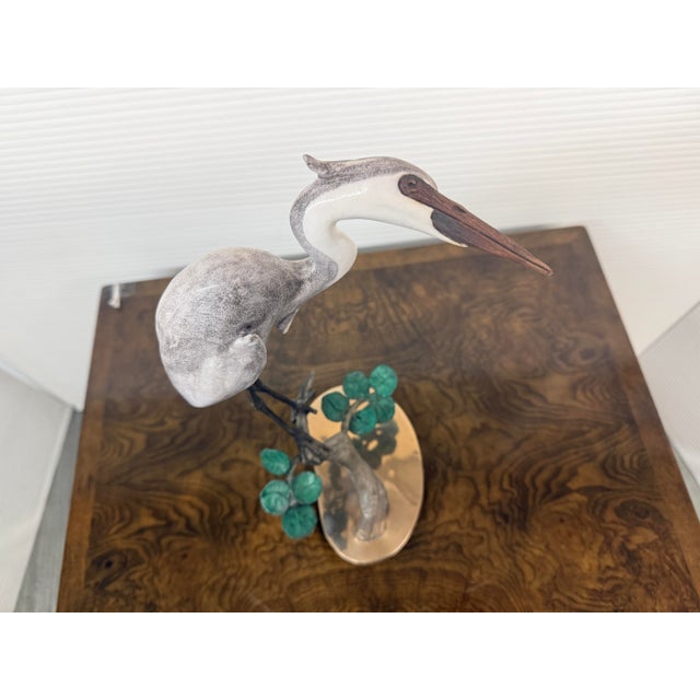 Metal Brian Arthur Heron on a Branch With Lillies Bronze Sculpture For Sale - Image 7 of 12