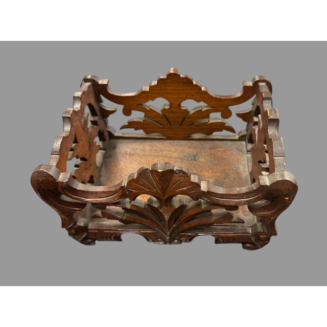 Wood Antique Victorian Carved Walnut Card Note Tray Basket For Sale - Image 7 of 7