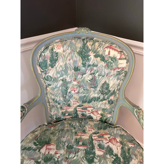 Mid 20th Century Mid 20th Century Louis XV Style French Bergere Chair With Floral Upholstery For Sale - Image 5 of 12