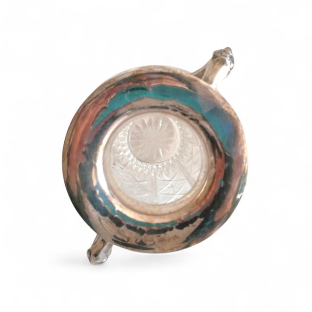 Mid-Century Cut-Pattern Glass Vase with Ornate Metal Mount, 1950s For Sale - Image 3 of 12
