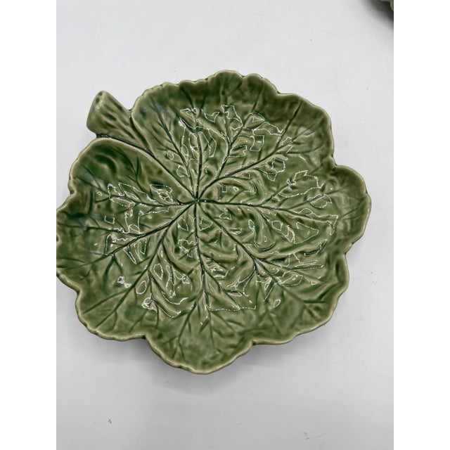 Traditional Bordallo Pinheiro Cabbage Pair Hor D’oeuvre/ Serving Pieces Circa 1960s For Sale - Image 3 of 5