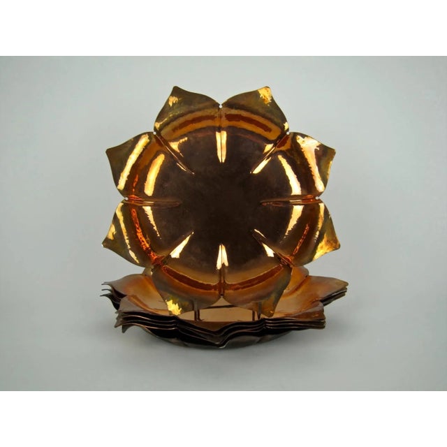 Marie Zimmermann Arts and Crafts Copper Lotus Form Dishes, Set of 6 For Sale - Image 10 of 11