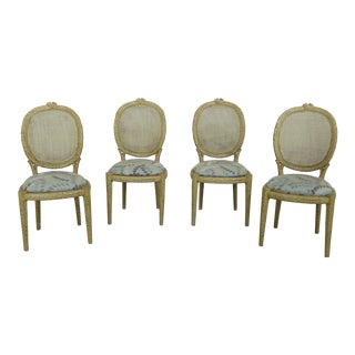 Set of 4 Cane Back Decorator Carved Dining Chairs For Sale