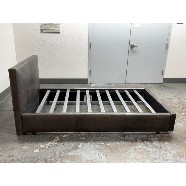Room & Board Twin Size Room & Board Wyatt Leather Bed Frame For Sale - Image 4 of 12