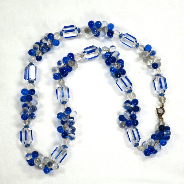 Art Deco Vintage Art Deco Sapphire Optical Glass Necklace 1930s For Sale - Image 3 of 10