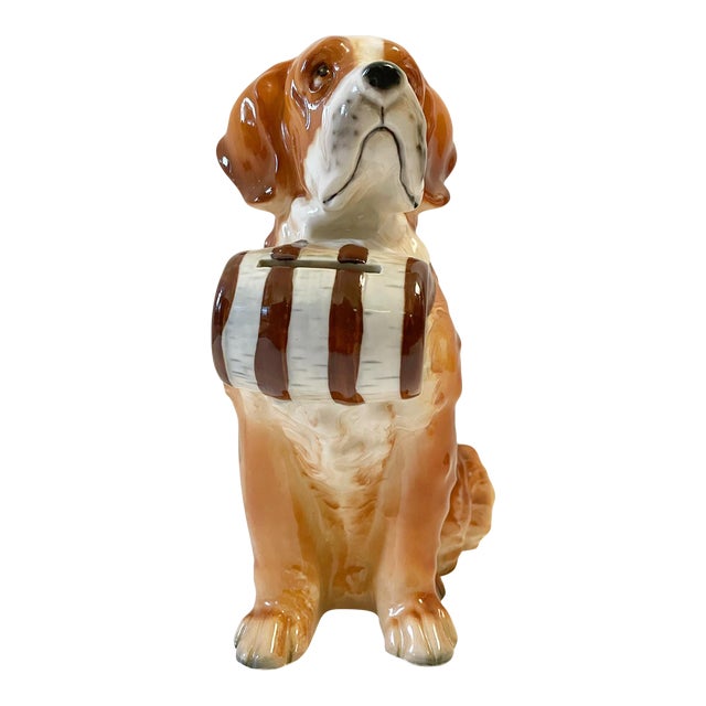 Large Vintage Ceramic and Glazed St. Bernard Dog Bank For Sale
