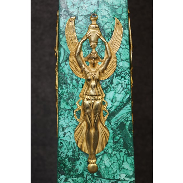 Late 20th Century Palatial Pair of French Empire Style Malachite and Bronze Mounted Obelisks For Sale - Image 5 of 7