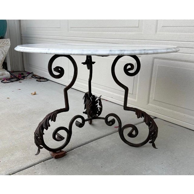 French Art Nouveau Iron Coffee Table with Italian Carrara Marble Top, c. late 19th Century Extraordinary French Art...