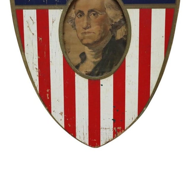 Vintage Americana Wooden Shield Frame & 1904 Philadelphia Press Geo Washington For Sale - Image 4 of 12