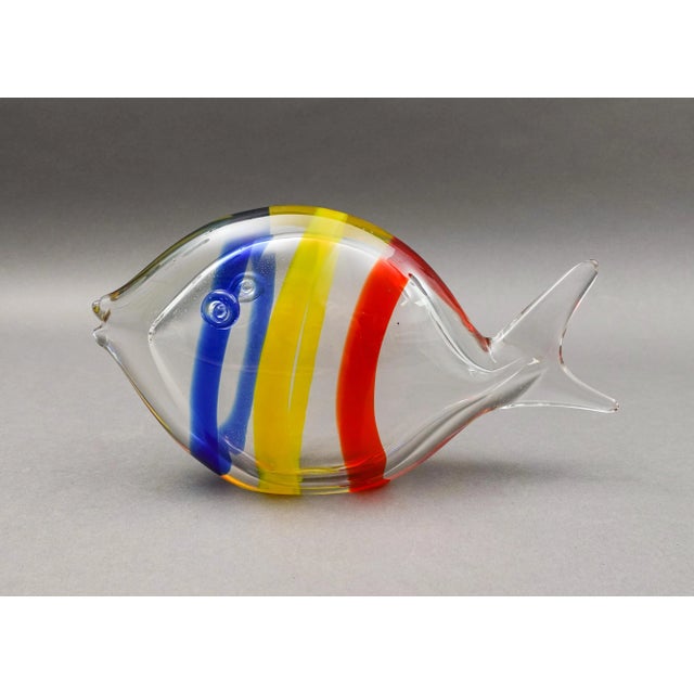 Artist Signed Colorful Fish Hand Blown Murano Style Art Glass Sculpture 10" Measures approximately 10" long, 2 5/8" wide,...