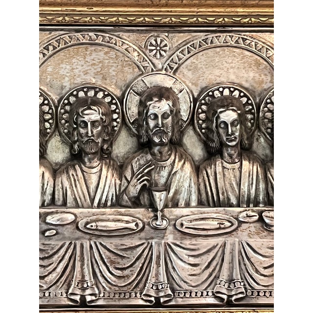 Metal Signed J. Hidalgo Egido 1965 Spanish Last Supper Metal Relief Wall Plaque For Sale - Image 7 of 12