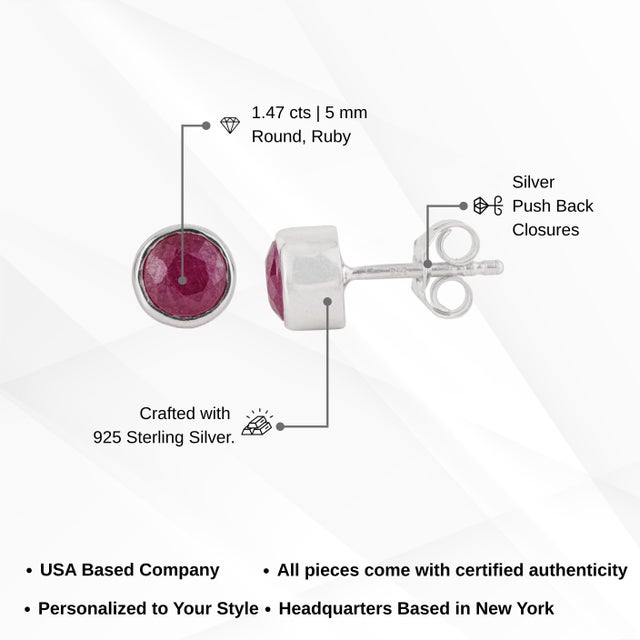 Artisan 1.47 Ct Round Ruby Anniversary Stud Earrings in 925 Sterling Silver - A Pair For Sale - Image 10 of 12