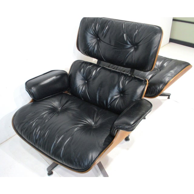 Mid 20th Century Eames Rosewood Leather 670 Lounge Chair W/ Ottoman Herman Miller For Sale - Image 5 of 12