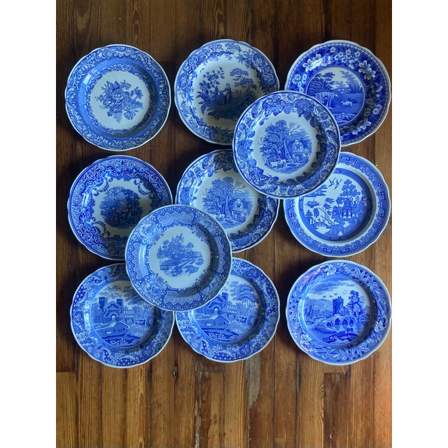 English Set of 11 Room Collection Spode Blue Room Dinner Plates For Sale - Image 3 of 13