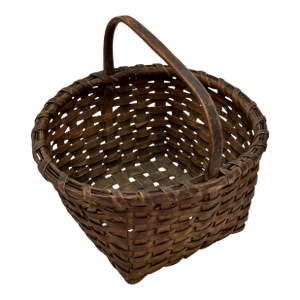 Excellent Small Size Antique New England American Hand Woven Ash Wood Splint Berry Gathering Basket