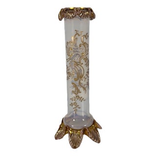 Moser Opalescent Gilt Bud Vase with Applied Rigaree For Sale