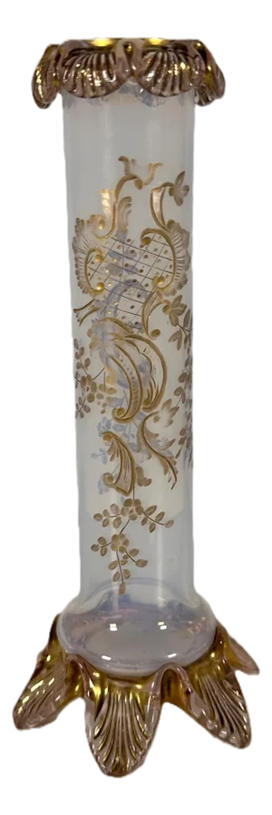 Moser Opalescent Gilt Bud Vase with Applied Rigaree