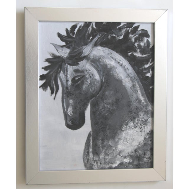 Contemporary Black & White Horse Portrait Minimalism Expressionism English Traditional Original Oil Painting Cleo Plowdn For Sale - Image 3 of 3