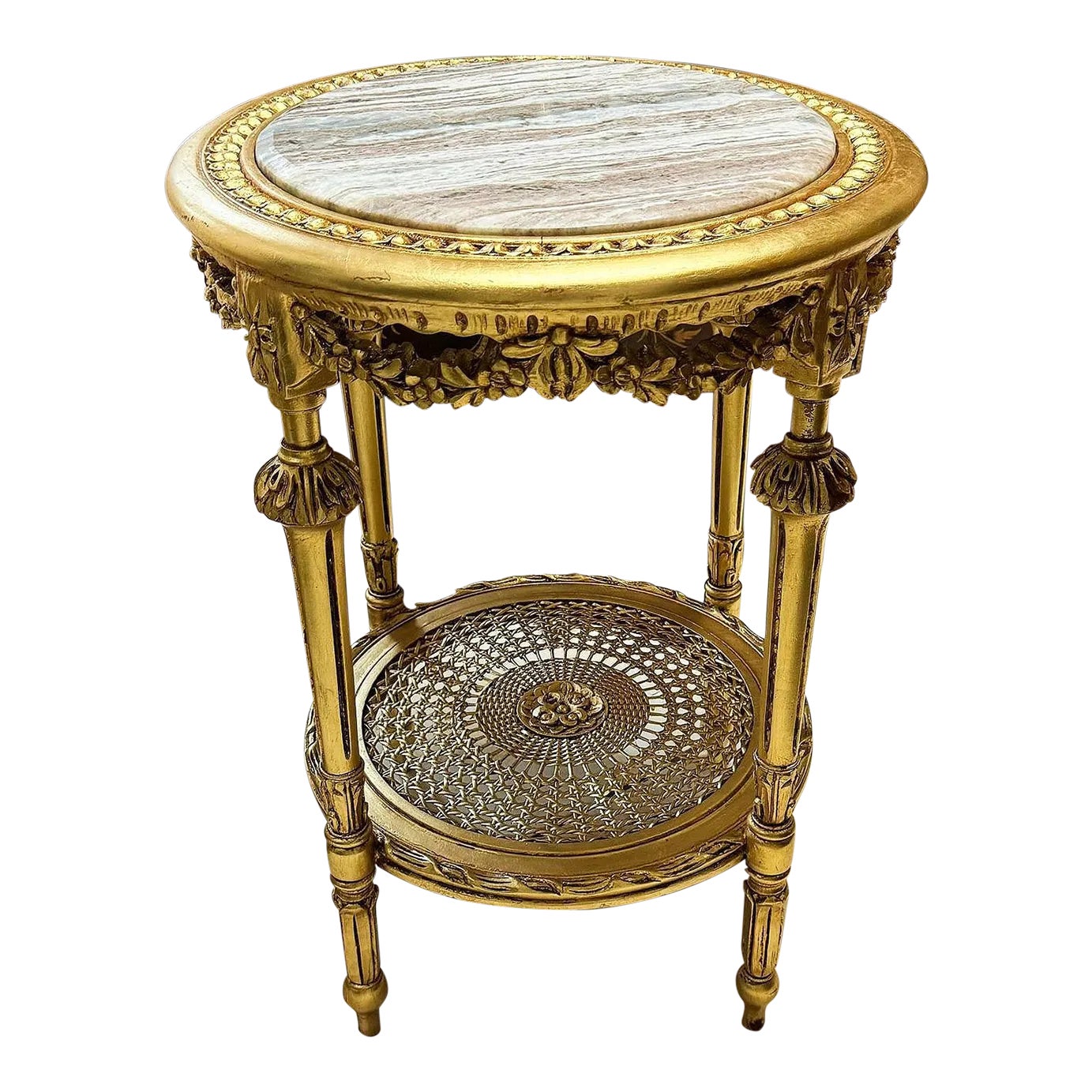 Side Table French Style Beige Marble Topped | Chairish