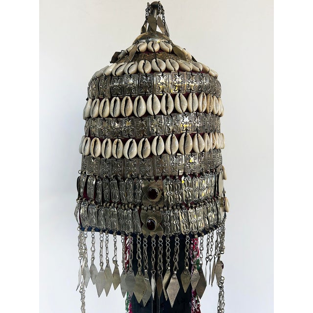Vintage Turkman Bridal Ceremonial Headdress, Heavily Adorned on Stand For Sale In Miami - Image 6 of 11