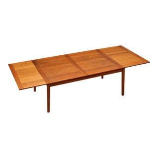 Large Vintage Mid-Century Modern Teak Dining Table With Leaf For Sale