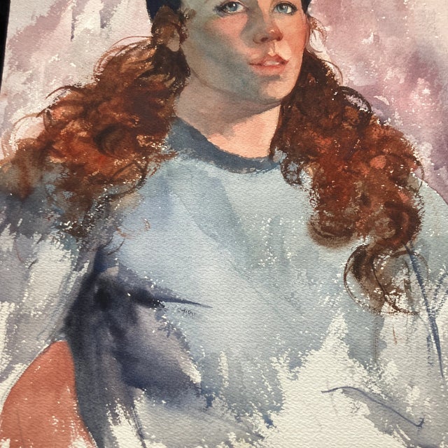 Impressionist 1980’s Original Impressionist Female Portrait Watercolor Painting Double Sided For Sale - Image 3 of 4