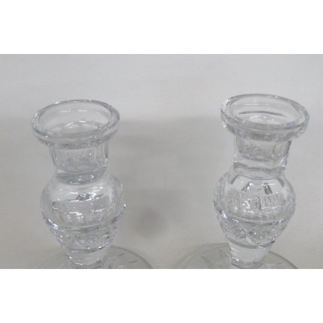 Clear Lead Crystal Candlestick Holders 2pc Pair Fan Cut Made in Yugoslavia 5172b For Sale In Miami - Image 6 of 10