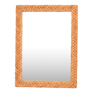 Ralph Lauren Style Organic Modern Woven Rattan Wall Mirror For Sale