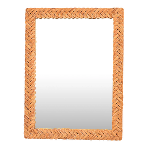 Ralph Lauren Style Organic Modern Woven Rattan Wall Mirror