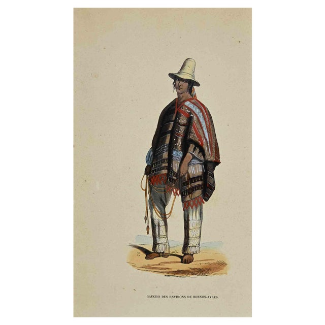 Auguste Wahlen, Gaucho des Environs de Buenos-Aires, Lithograph, 1844 For Sale