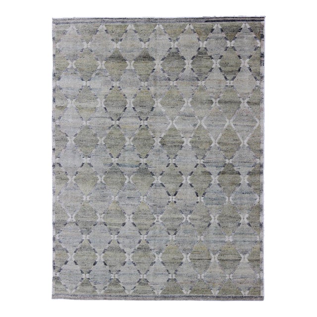 Gray Geometric Scandinavian Piled Rug by Keivan Woven Arts , 9'2 X 11'10 For Sale