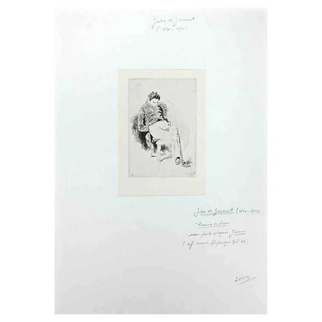 Jules De Goncourt, Sleeping Man, Original Etching, Mid 19th-Century For Sale