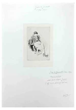 Jules De Goncourt, Sleeping Man, Original Etching, Mid 19th-Century
