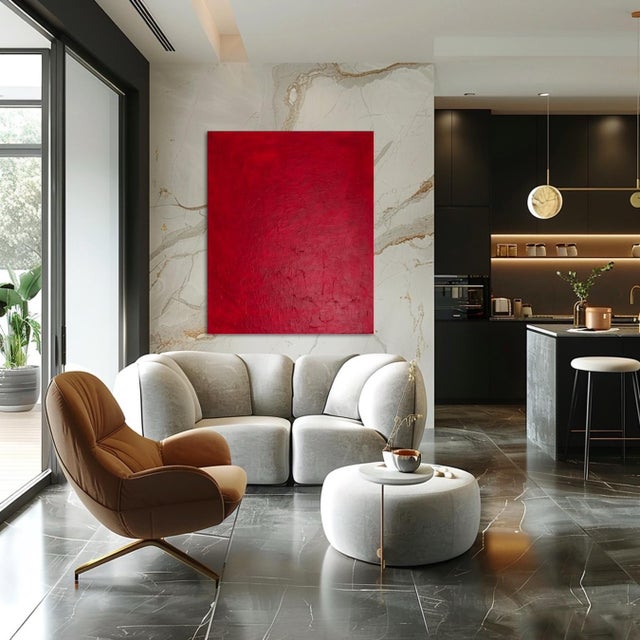 Bodasca, Minimalist Textured Red, 2025, Acrylic on Canvas For Sale - Image 3 of 10