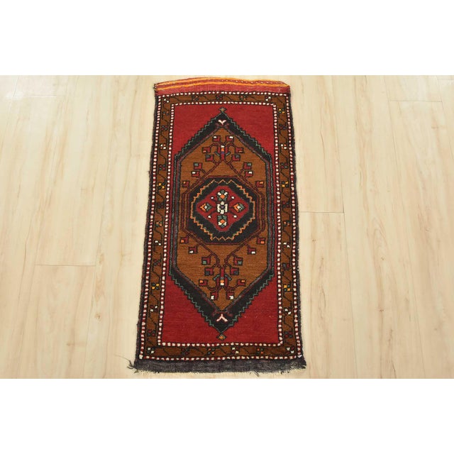 Cabin Malatya Rug 1’6” X 3’2” Red Wool Vintage Tribal Hand-Knotted Oriental Carpet For Sale - Image 3 of 8