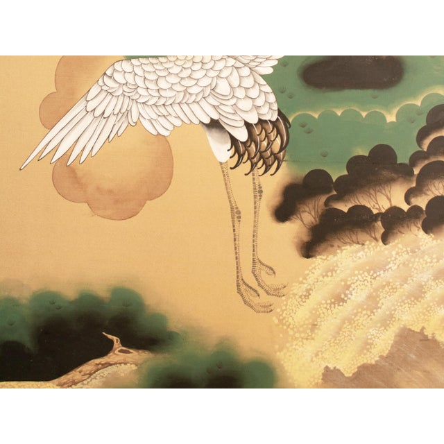 Large 1950s Japanese or Chinoiserie Style Painted Silk Screen For Sale - Image 10 of 17