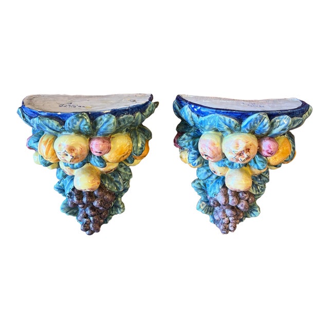 Late 19th Century Italian Majolica Fruit Wall Brackets - A Pair For Sale
