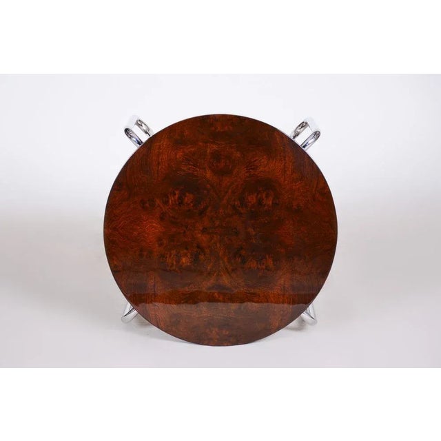 Small Mid-Century Side Table in Walnut & Chrome-Plated Steel attributed to Kovona, Czech, 1950s For Sale - Image 4 of 8
