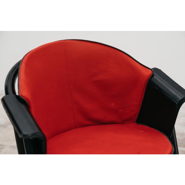 Black Lacquered Wood Chairs with Red Fabric Seats from Pozzi & Verga, 1970s, Set of 4 For Sale - Image 4 of 13