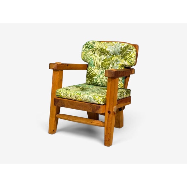Stig Sandqvist, Brutalist Lounge Chairs, Pine, Green Fabric, Sweden, 1960s For Sale - Image 9 of 15
