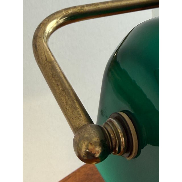 Green Vintage Banker's Green Glass & Brass Desk Lamp For Sale - Image 8 of 12
