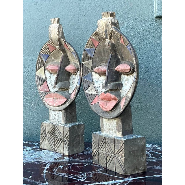 Vintage Boho Tribal Masks - Set of 2 For Sale - Image 4 of 12