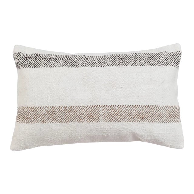 Brown & White Kilim Pillow Cover For Sale
