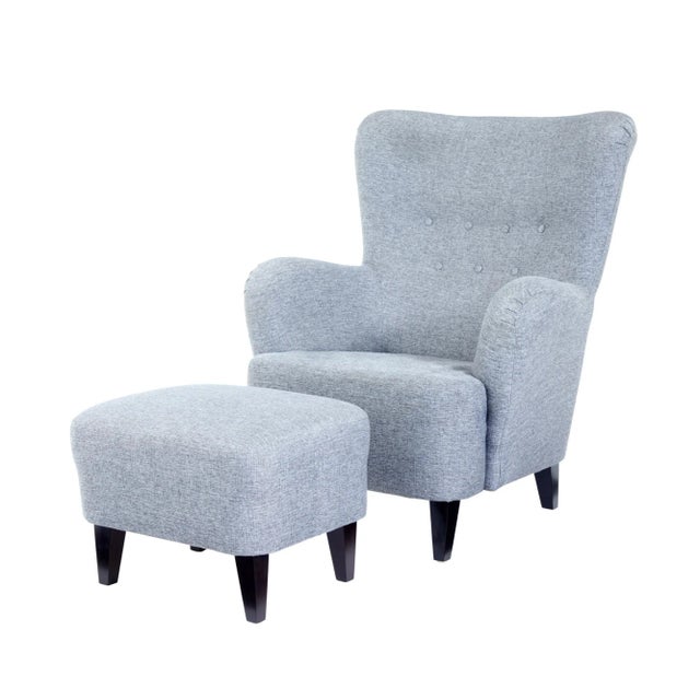 Set of Scandinavian Grace Lounge Chair with Stool For Sale - Image 9 of 9