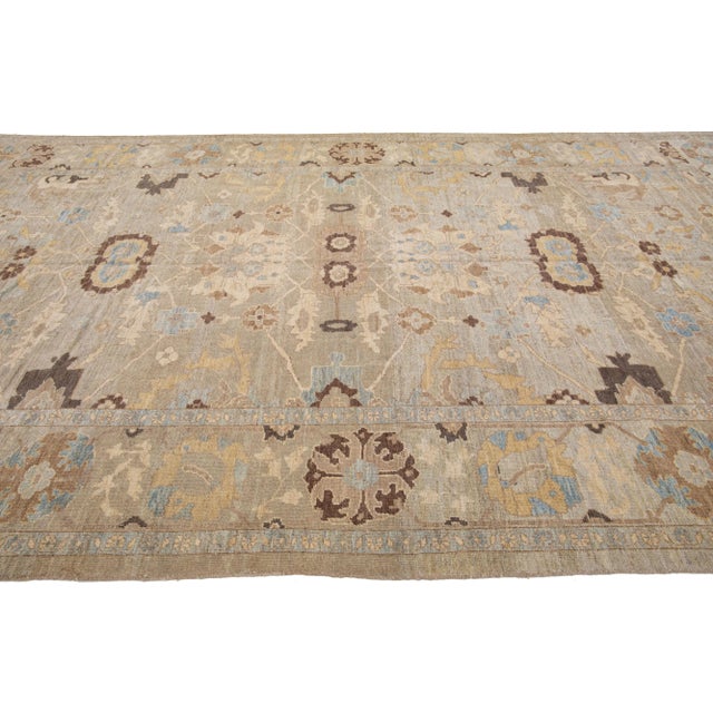 Modern Persian Sultanabad Handmade Brown Wool Rug For Sale - Image 4 of 7