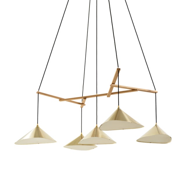 Mid-Century Modern Emily Group of Five Hanging Lamp with Brass Shades from Moss Objects by Daniel Becker For Sale - Image 3 of 10